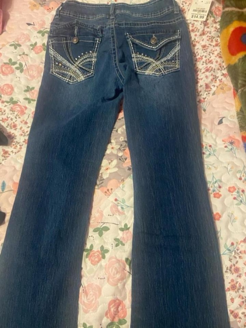 Vintage Dark Blue Women's Embellished Pocket Jeans